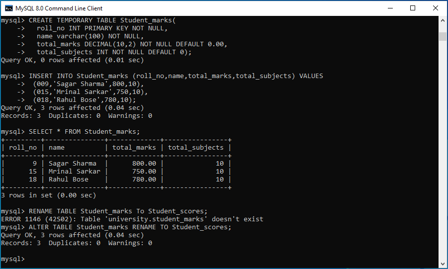 MySQL RENAME TABLE