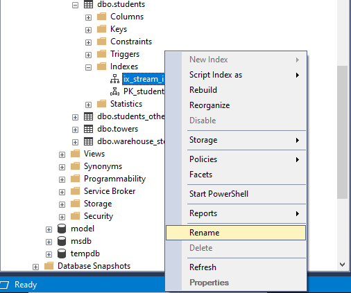 SQL Server Rename Index