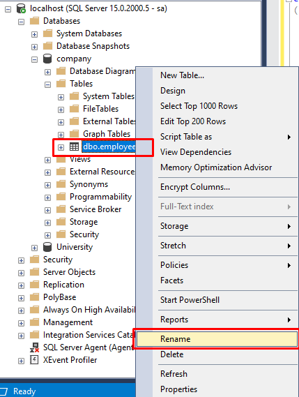 SQL Server rename table